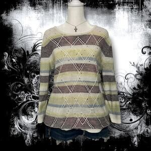 scattered rhinestones dreamy striped knit long sleeve top